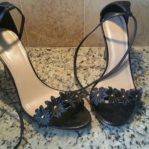J Crew Black Sandals with Flower Accents
